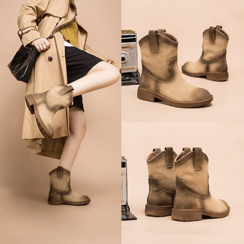 Matte��Leather Western Boots Handmade Cowboy Boots Gradient Colors in Brown/Apricot