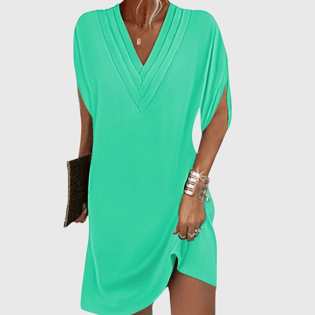 Draped V-Neck Short Sleeve Shift Mini Dress 4