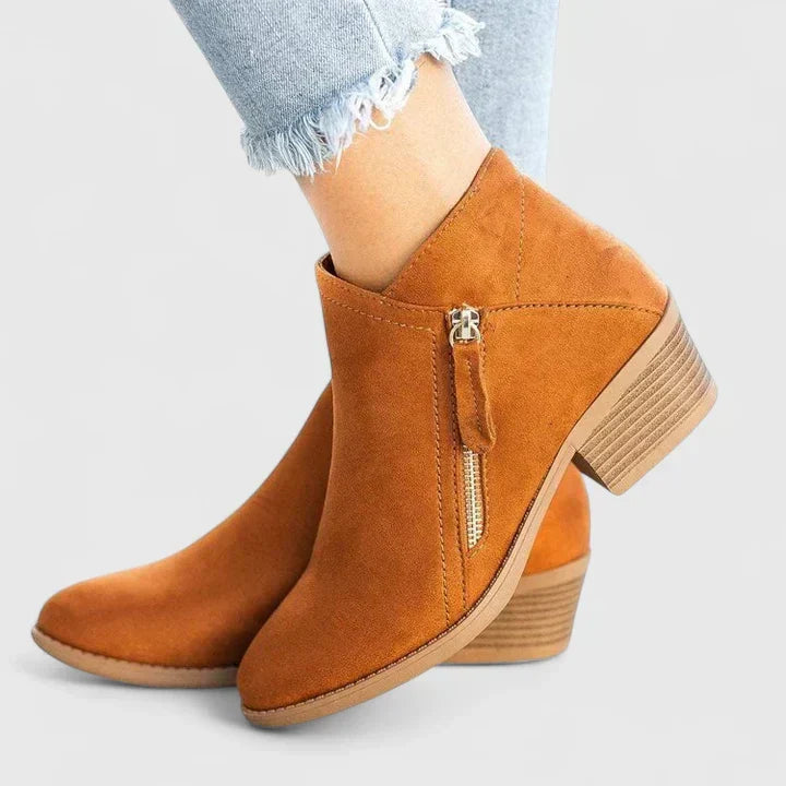 Side Zip Stacked Block Heel Ankle Boots