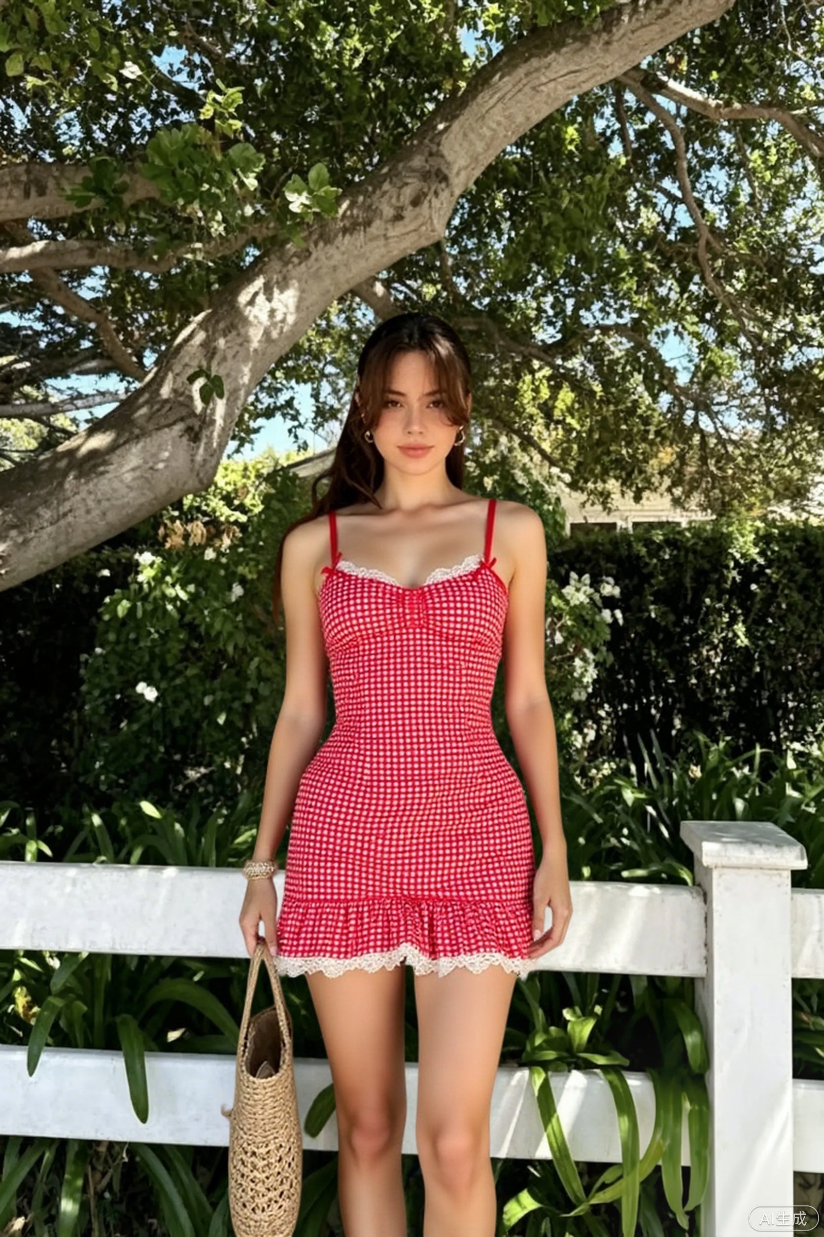 Gingham Ruffle Hem Tank Reception Dress