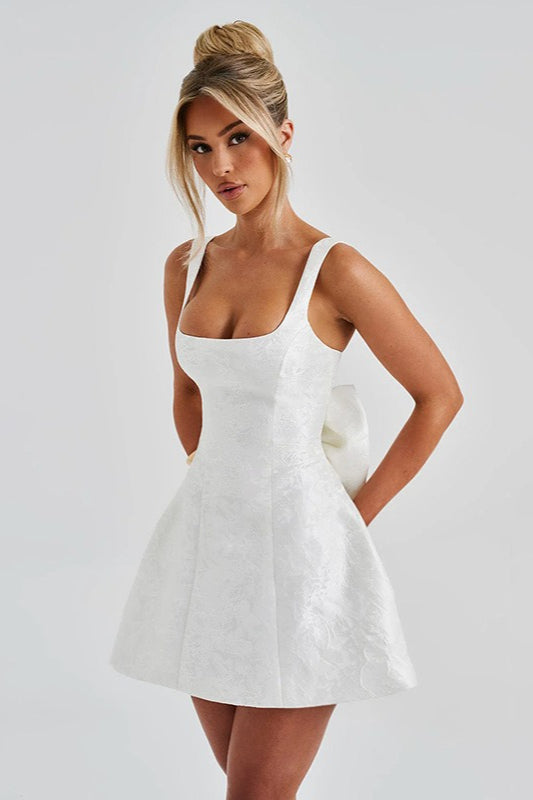 Square Neck Bow Fit and Flare Mini Dress