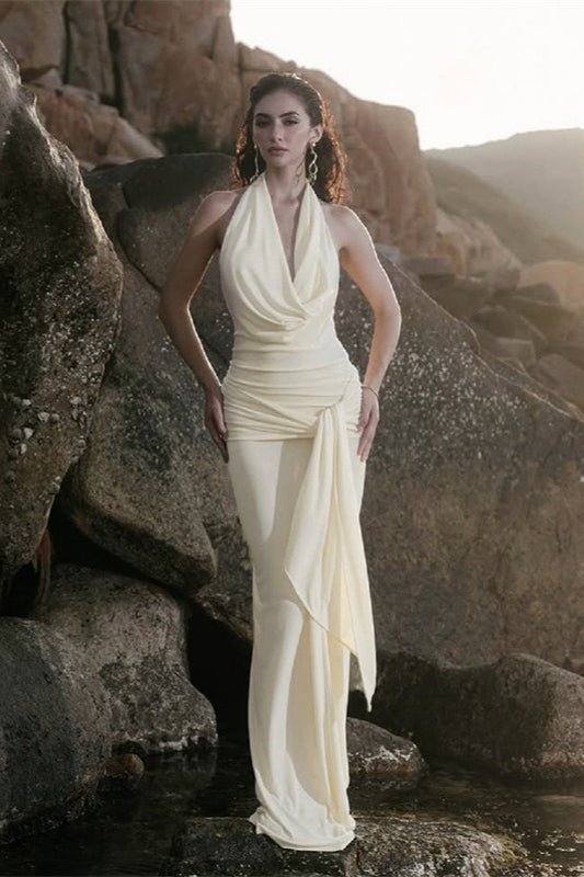 Draped Edition Neckline LowBack Maxi Party Dress