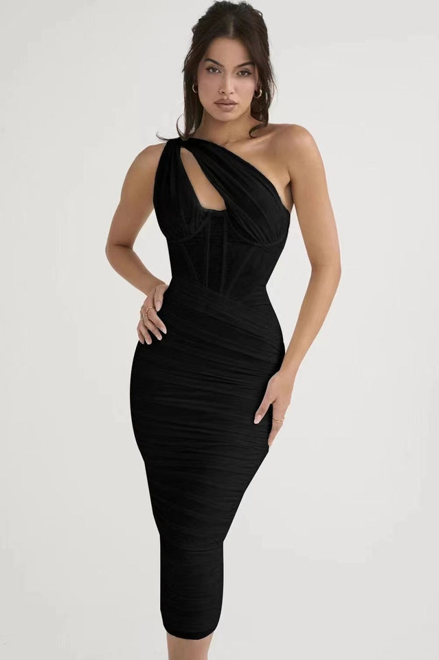 Cutout Asymmetric Midi Dress