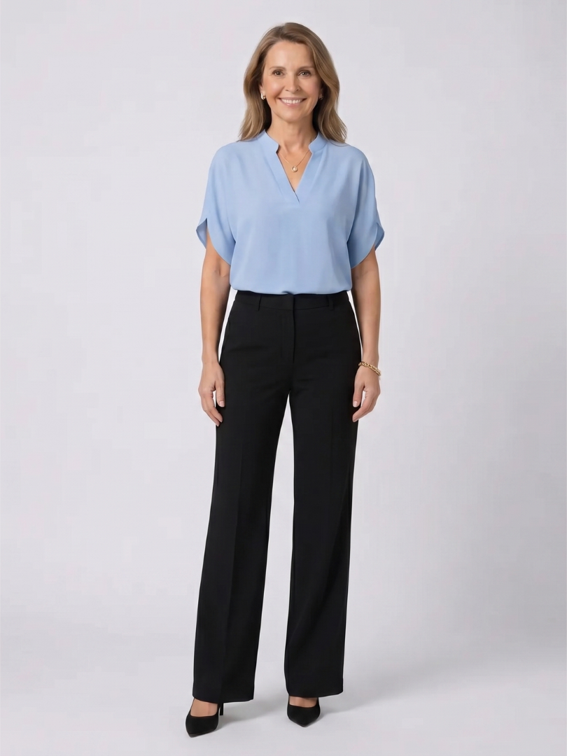 Notch V-Neck Short Sleeve Blouse