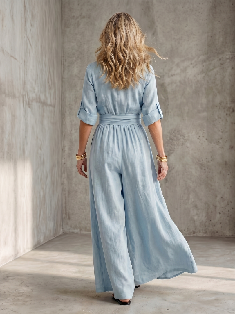 V-Neck Wrap Front Half Sleeve Wide Leg Jumpsuit
