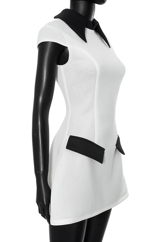 Elena Chic Polyester Cap Sleeve Mini Dress with Contrasting Colour Silhouette Collection
