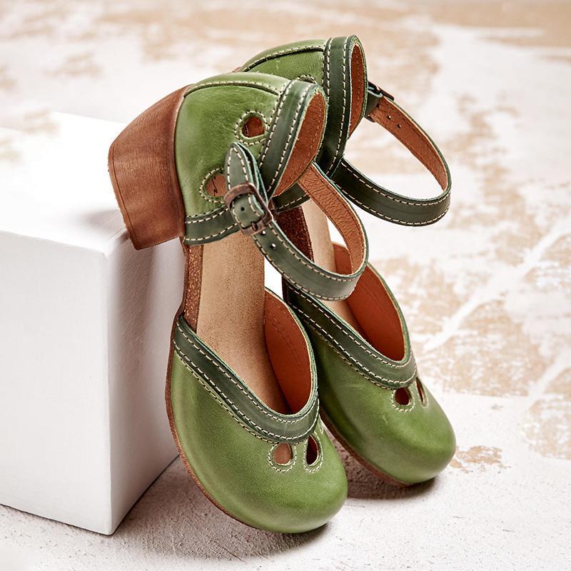 Round Toe Ankle Strap Block Heel Mary Jane Pumps