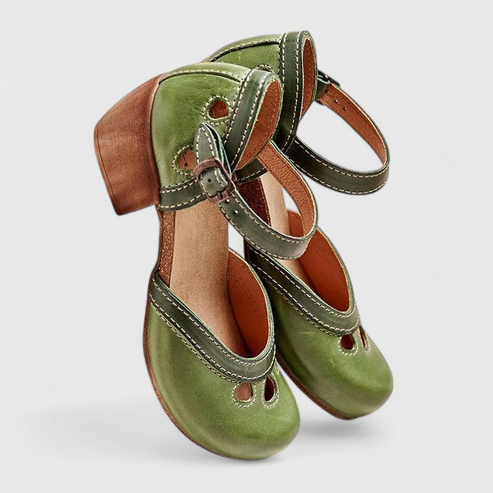 Round Toe Ankle Strap Block Heel Mary Jane Pumps