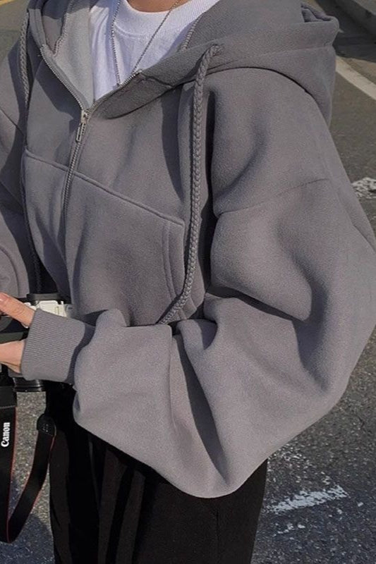 Fleece Lined Zip Cropped Hoodie