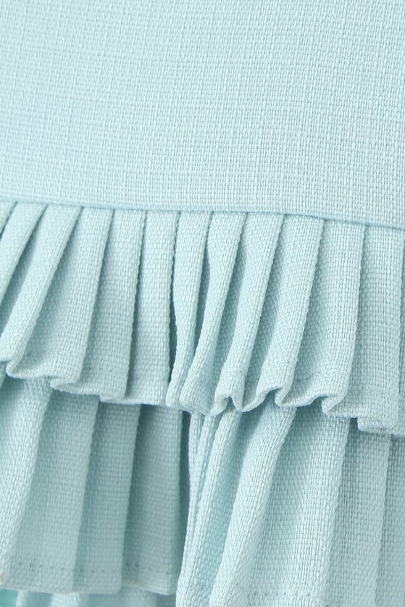 Low-Rise Pleated Denim Mini Skort