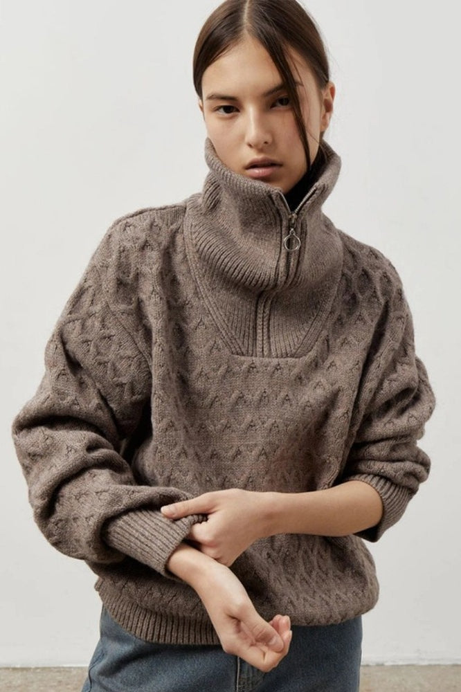 High Neck Half Zip Knit Sweater