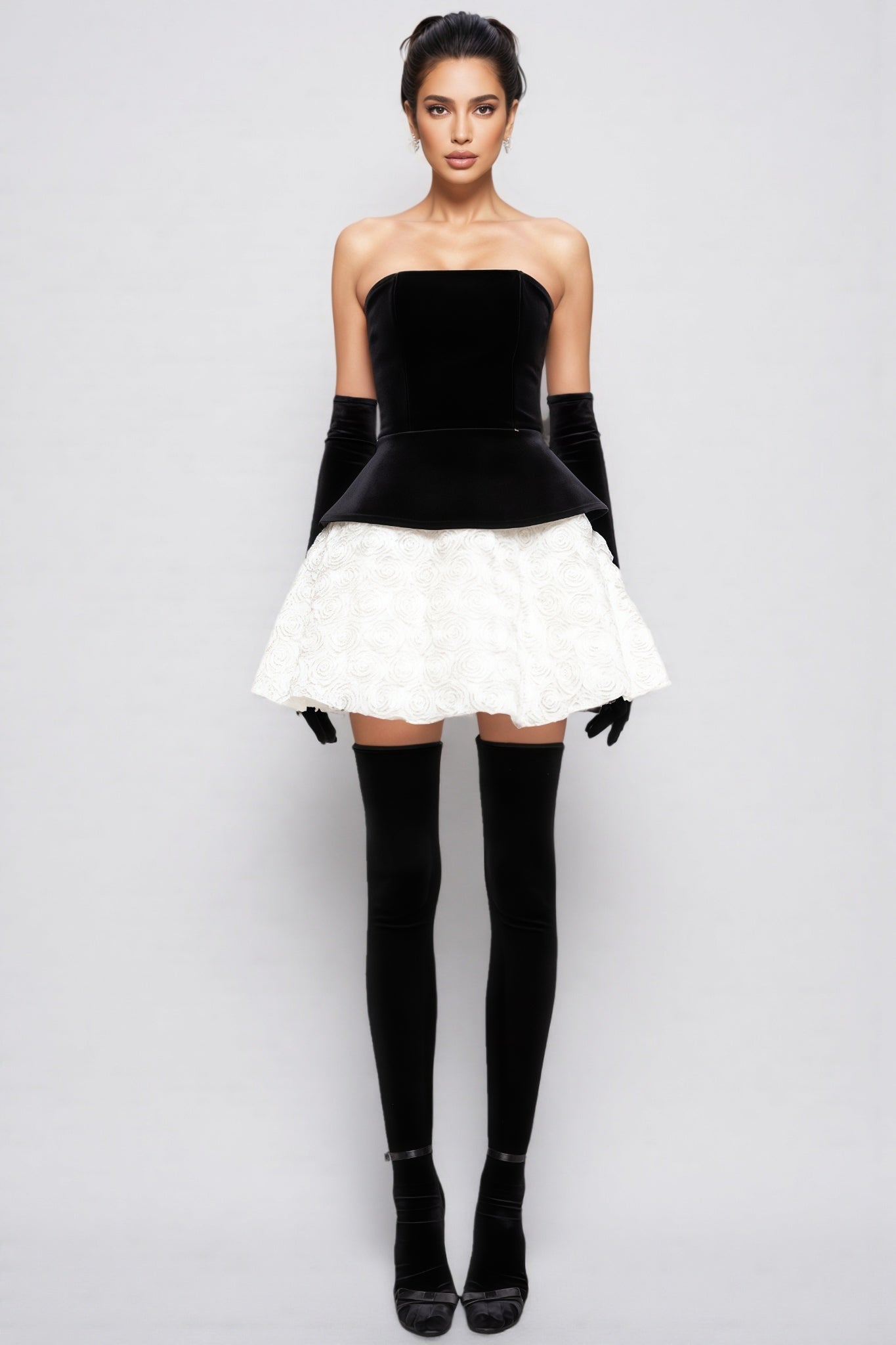 Lyna Petal Layerd Velvet Mini Dress - View 2