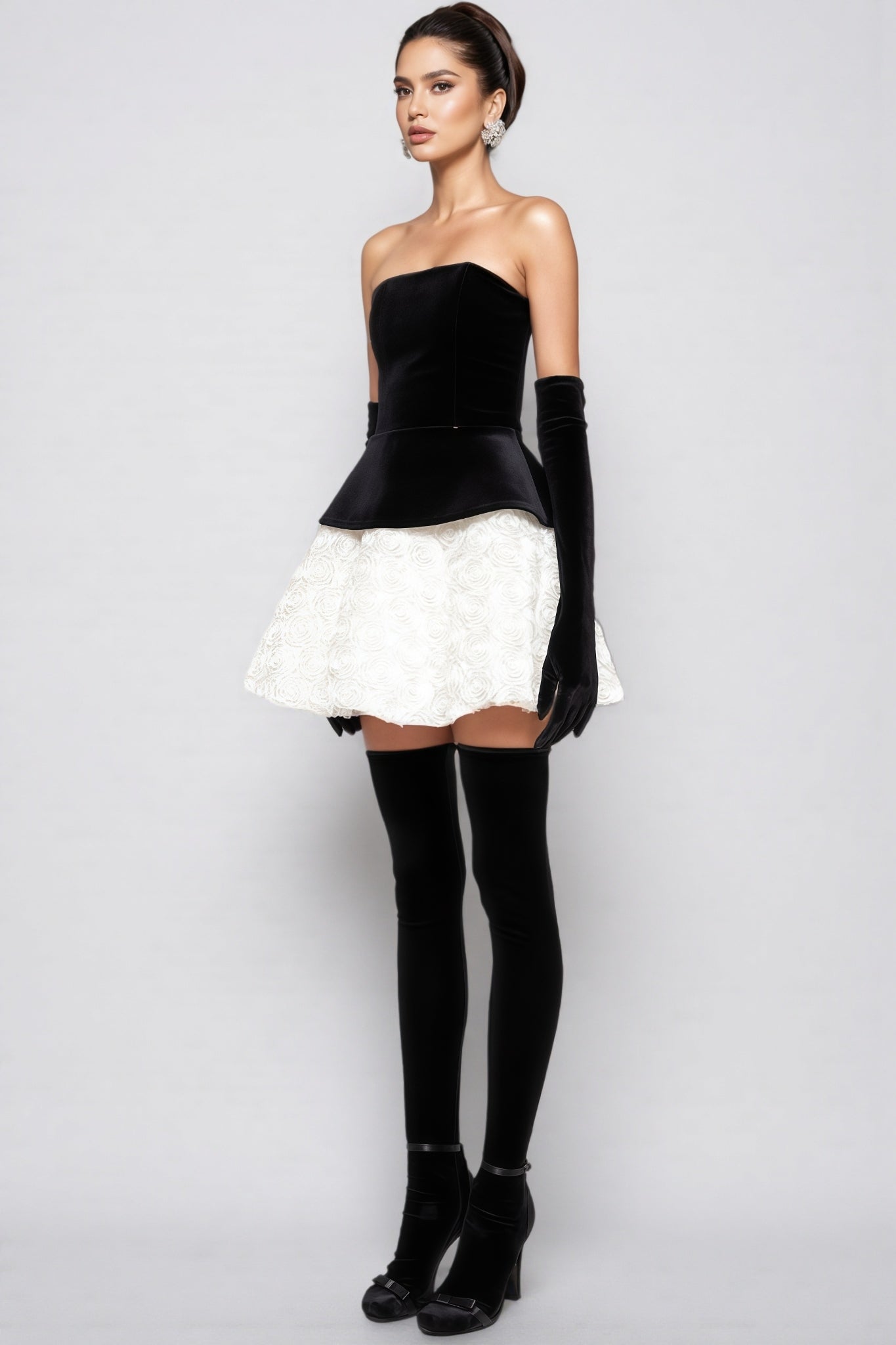 Lyna Petal Layerd Velvet Mini Dress - View 3