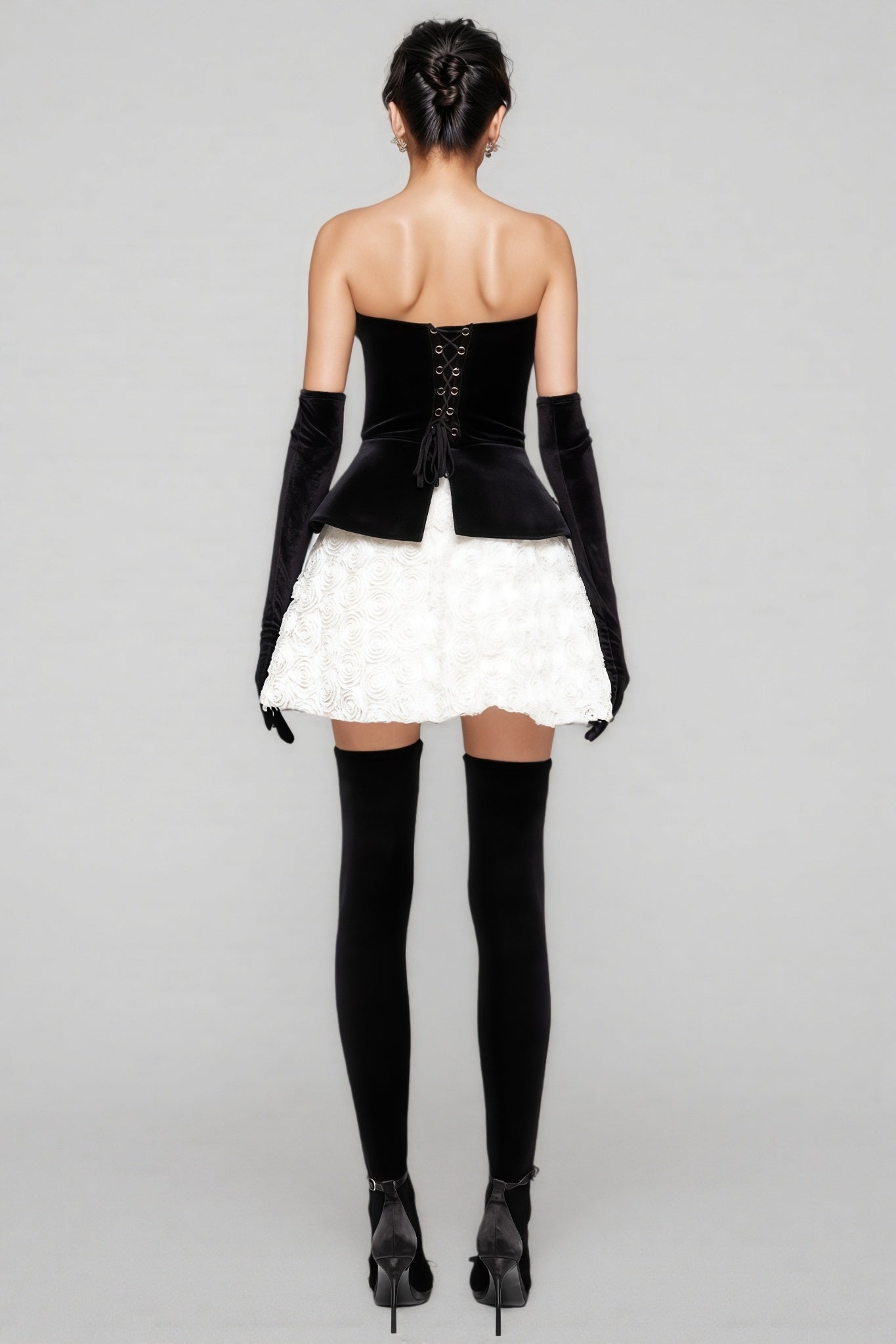 Lyna Petal Layerd Velvet Mini Dress - View 4
