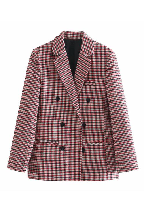 Plaid Button Long Sleeve Blazer