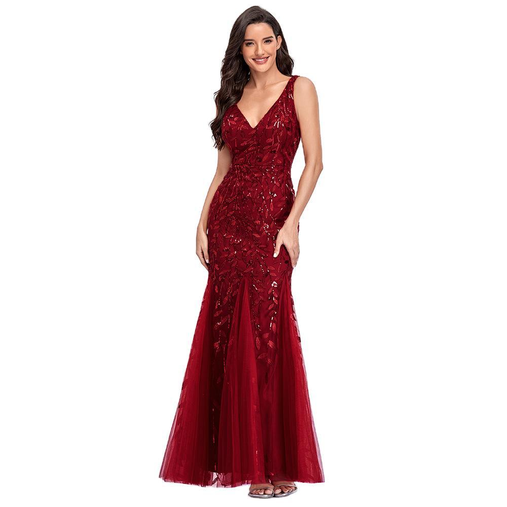 Sequin V-Neck Sleeveless Mermaid Maxi Evening Gown