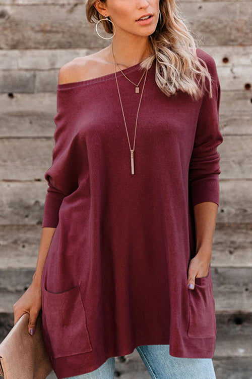 Pockets Long Sleeve Loose T Shirt