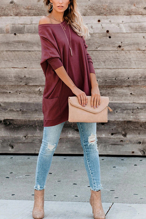Pockets Long Sleeve Loose T Shirt