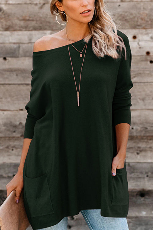 Pockets Long Sleeve Loose T Shirt