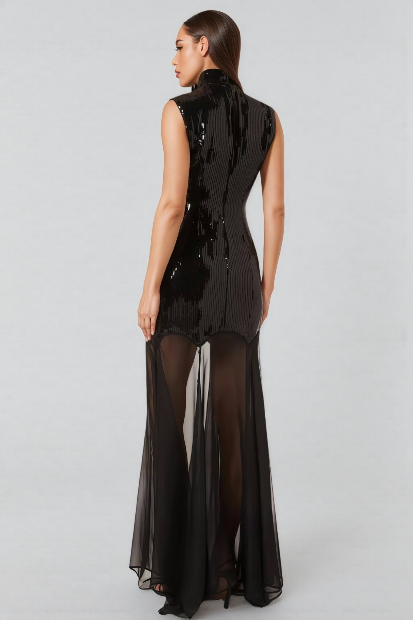 Mayads High Neck Sequin Mesh Maxi Dress - View 3