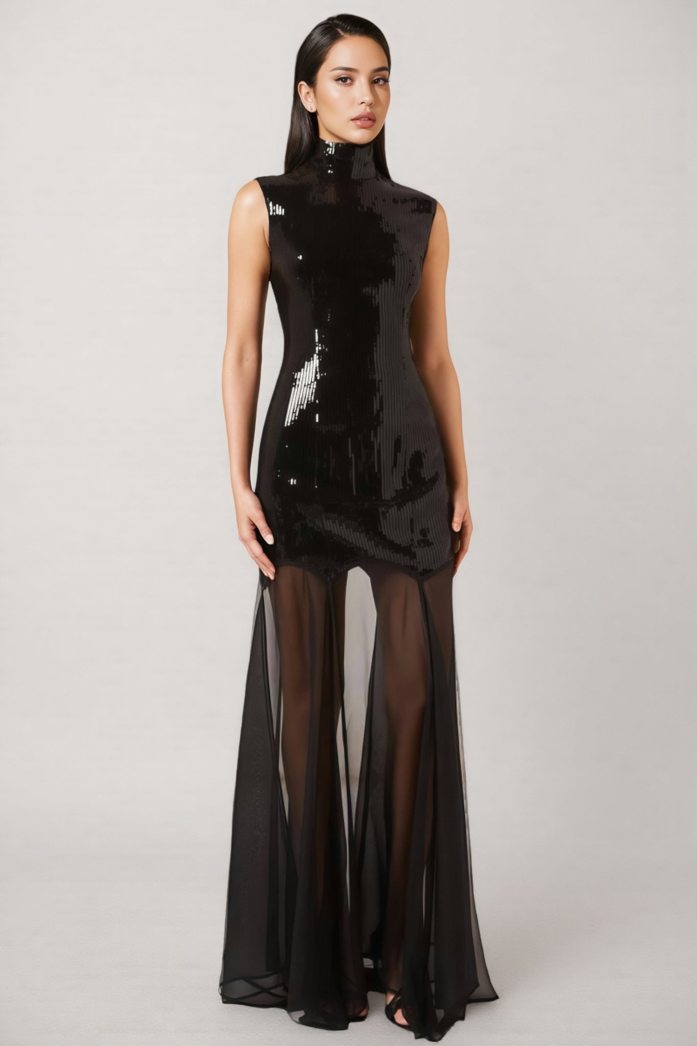 Mayads High Neck Sequin Mesh Maxi Dress - View 2
