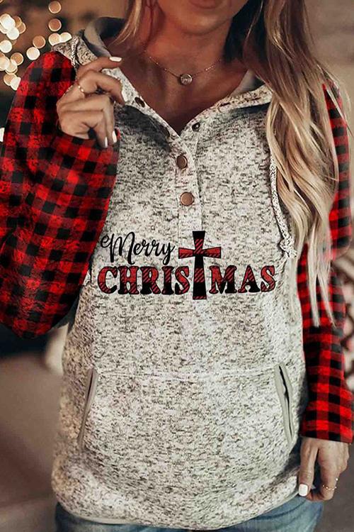 CHRISTMAS Print Button Pockets Hoodie