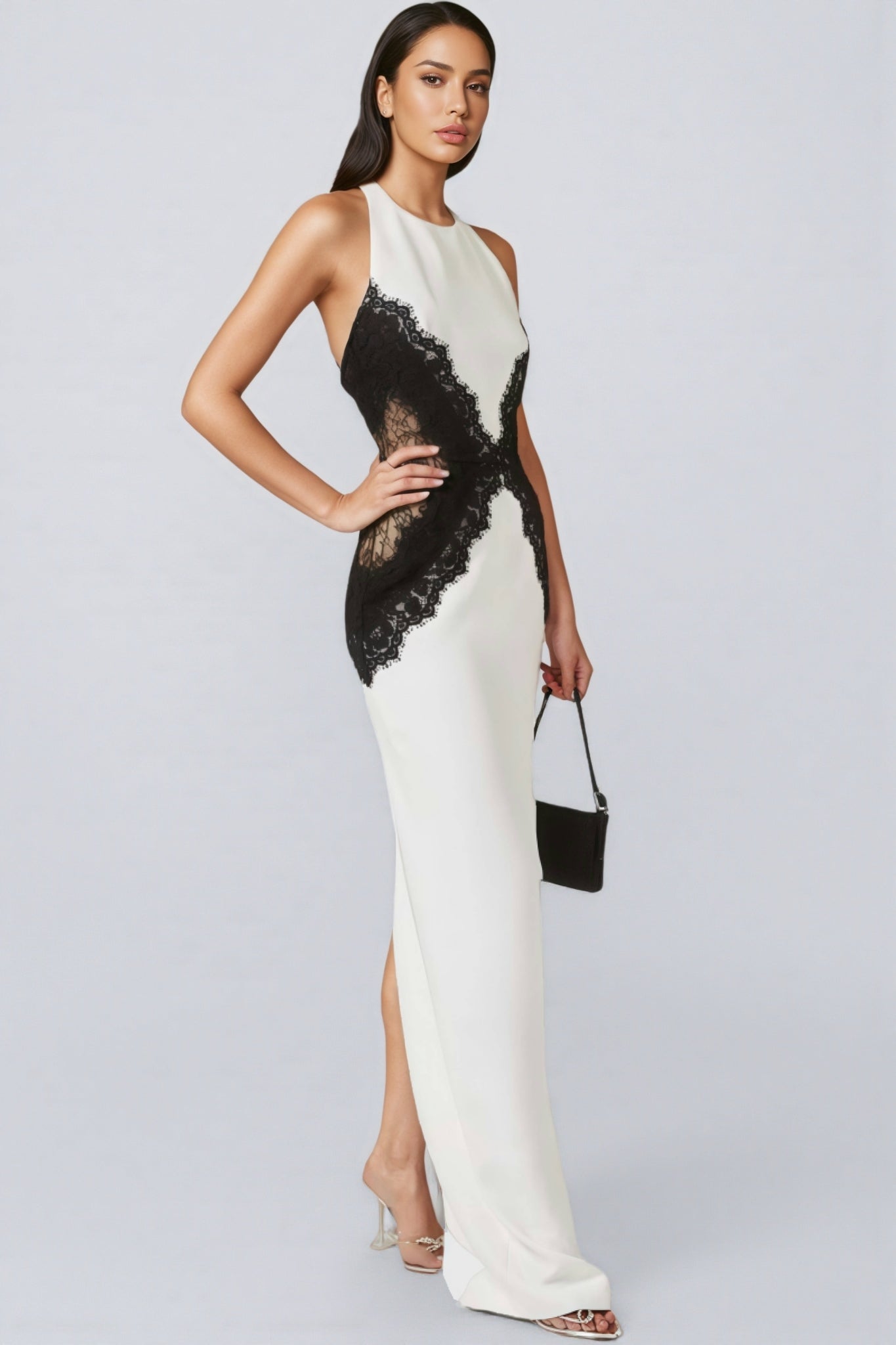 Kellan Crepe And Lace Open Back Maxi Dress - View 2
