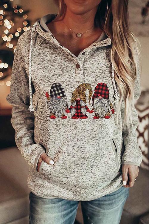 CHRISTMAS Print Button Pockets Hoodie