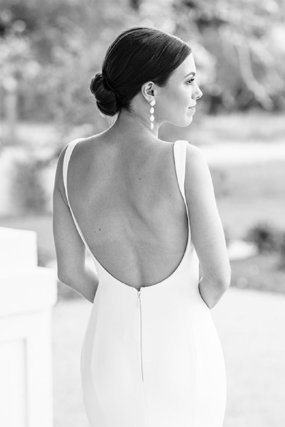 Classic Mermaid Square Neck White Wedding Dress with Open Back
