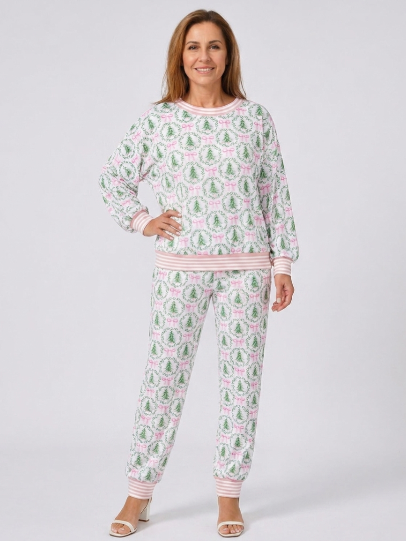 Christmas Tree Print Sweatshirt and Joggers Two Piece Set