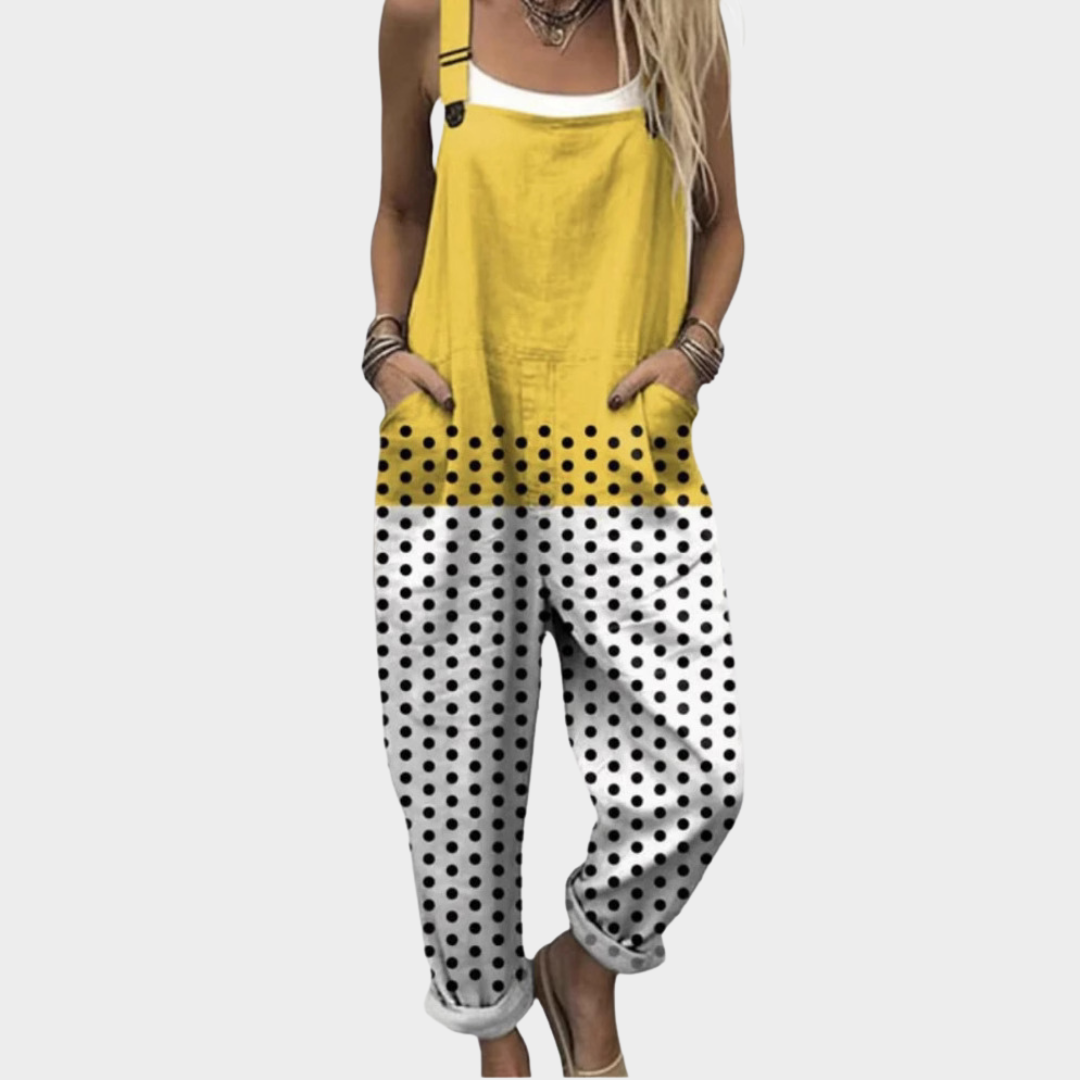 Polka Dot Colorblock Pocket Overall Jumpsuit