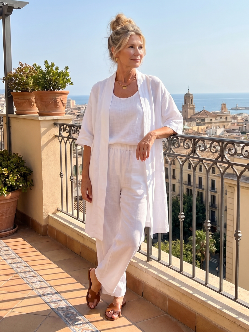 Tank Wide Leg Pants and Longline Kimono Three Piece Set