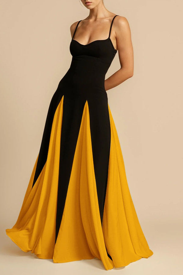 Spaghetti Strap Sweetheart Panelled Fit and Flare Maxi Gown