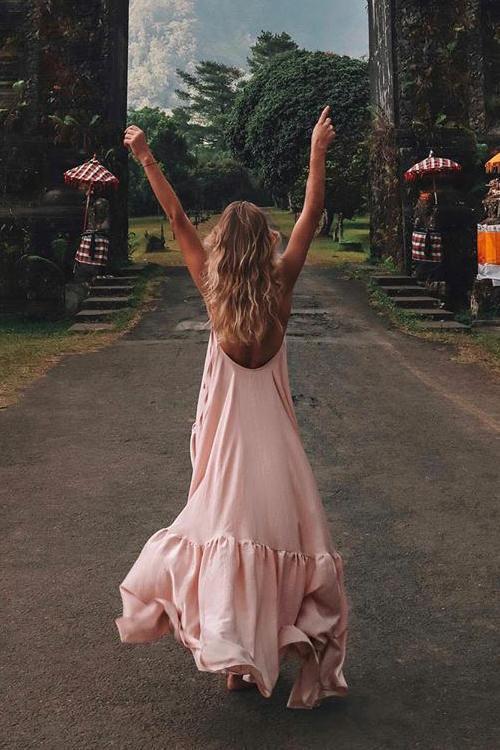 Spaghetti Strap V-Neck Tiered Ruffle Hem Maxi Dress