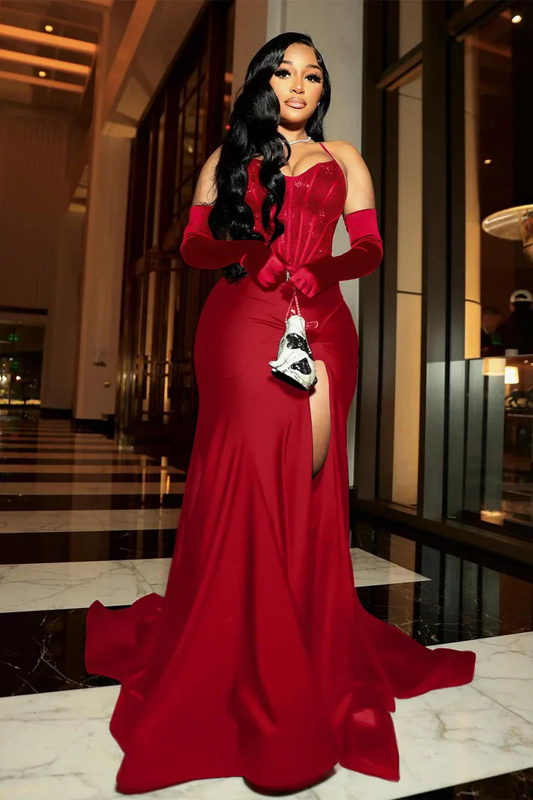 Black Evening Dress Long Prom Dress With Gloves