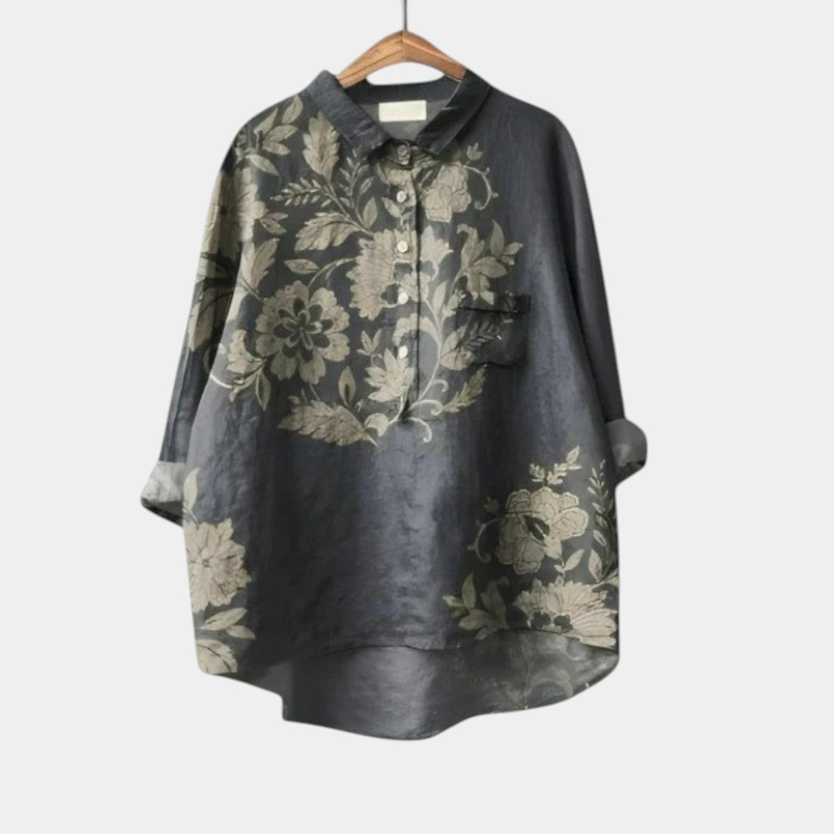 Vintage Floral Print Collared Long Sleeve Shirt