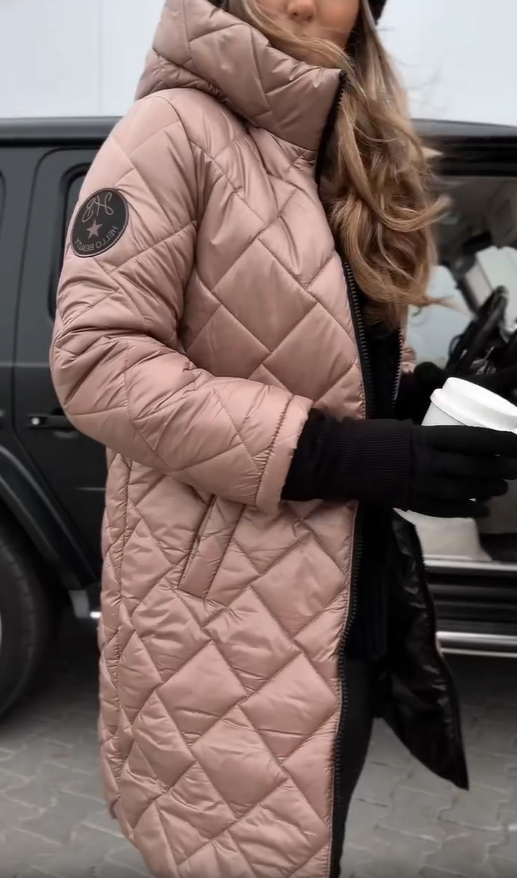 Quilted Hooded Zip Front Longline Puffer Coat