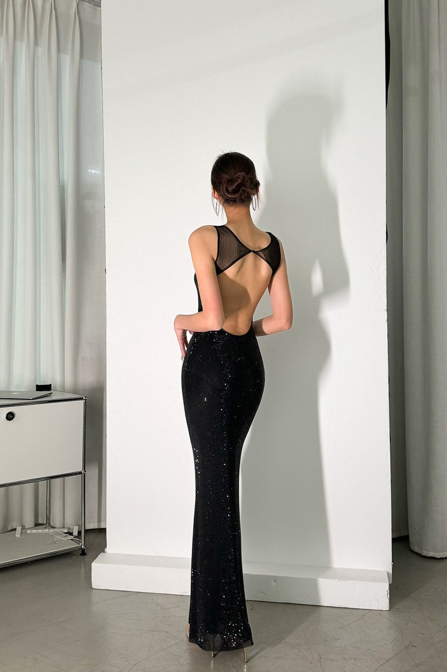 Sequin Spaghetti Strap Backless Mermaid Gown - View 7