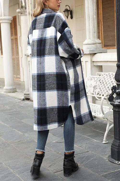 Single Breasted Plaid Long Coat