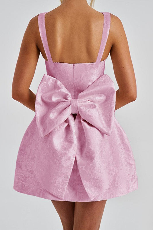 Square Neck Bow Fit and Flare Mini Dress
