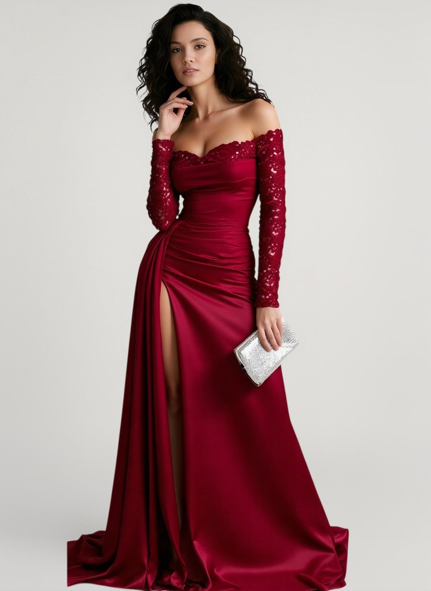 Long Sleeve Sequin Evening Gown Prom Dress