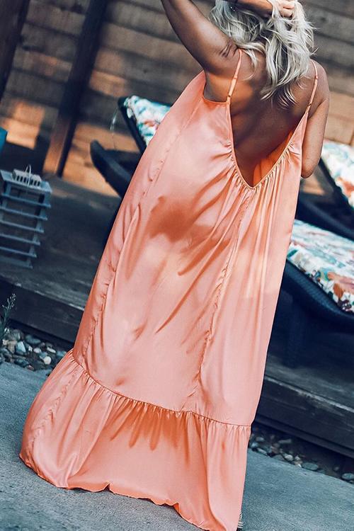 Spaghetti Strap V-Neck Tiered Ruffle Hem Maxi Dress