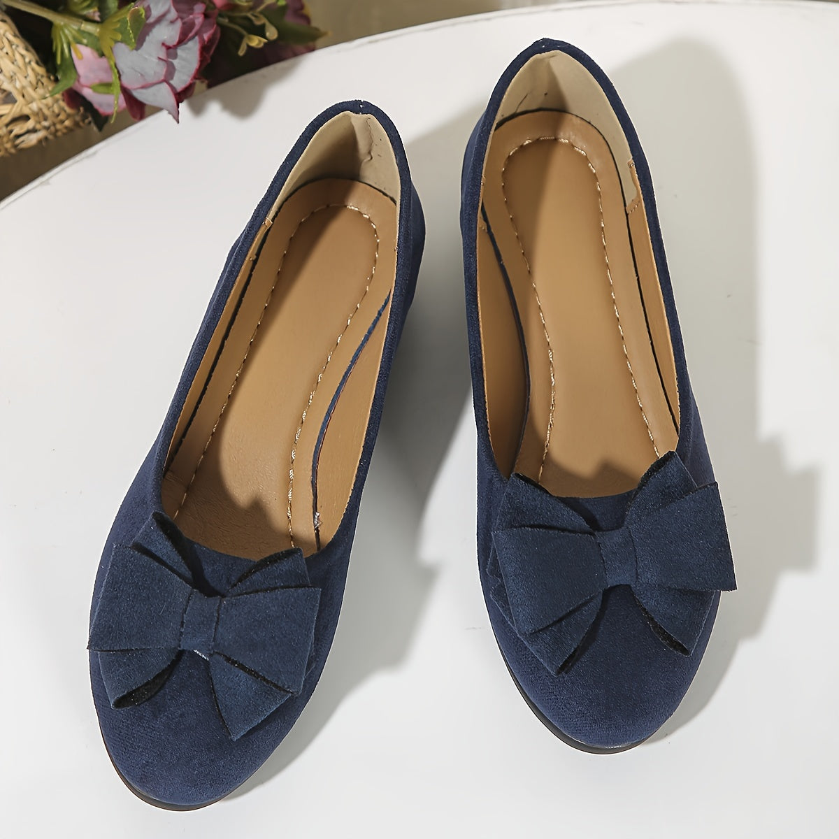 Bow Front Round Toe Slip On Ballet Flats