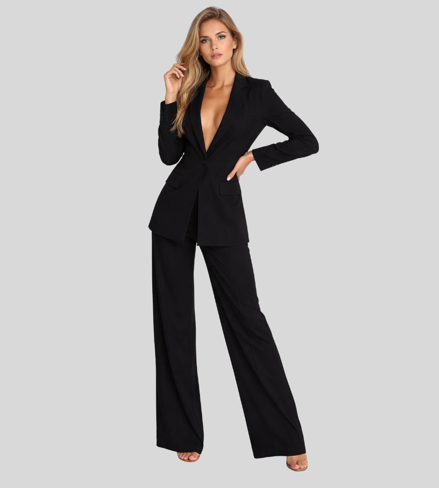 Women's Business Blazer & Wide Leg Pants Suit Set