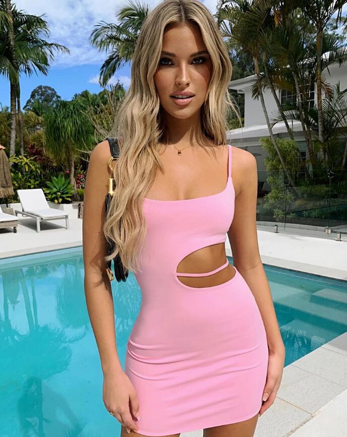 Spaghetti Strap Side Cut Out Bodycon Mini Dress