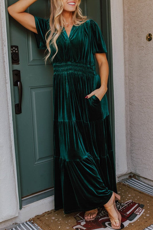 Paula Statement Women's Maxi Dress with Short Sleeves and Ruched Waist Boutique Edit