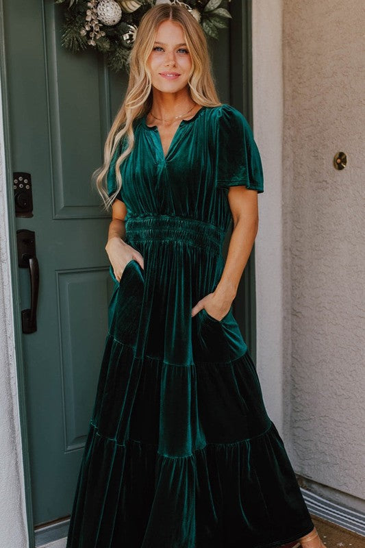 Paula Statement Women's Maxi Dress with Short Sleeves and Ruched Waist Boutique Edit