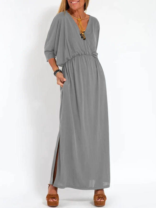 Deep V-Neck Batwing Pocket Maxi Dress 13