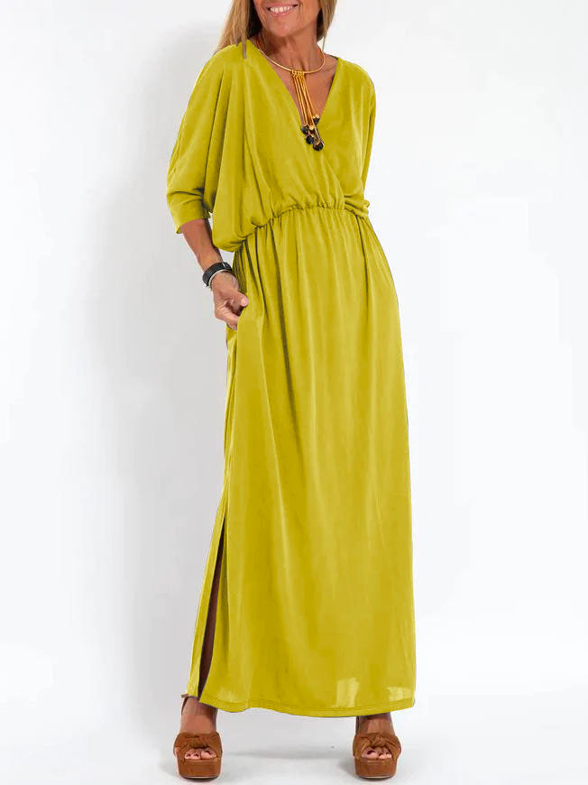 Deep V-Neck Batwing Pocket Maxi Dress 8