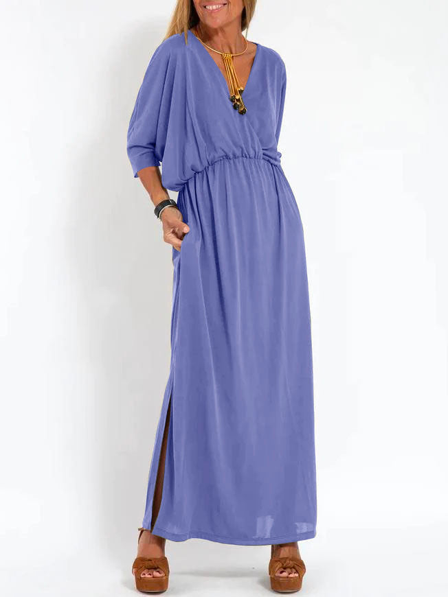 Deep V-Neck Batwing Pocket Maxi Dress 11